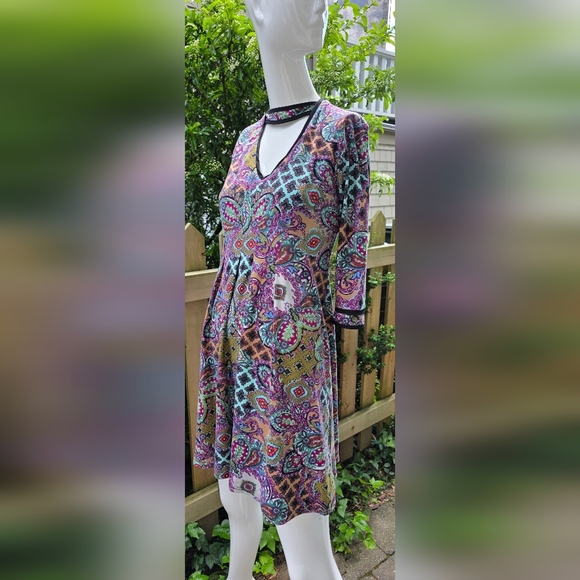 Shelly Klassen boho bright patterned dress. Fit and flair small - Picture 3 of 15